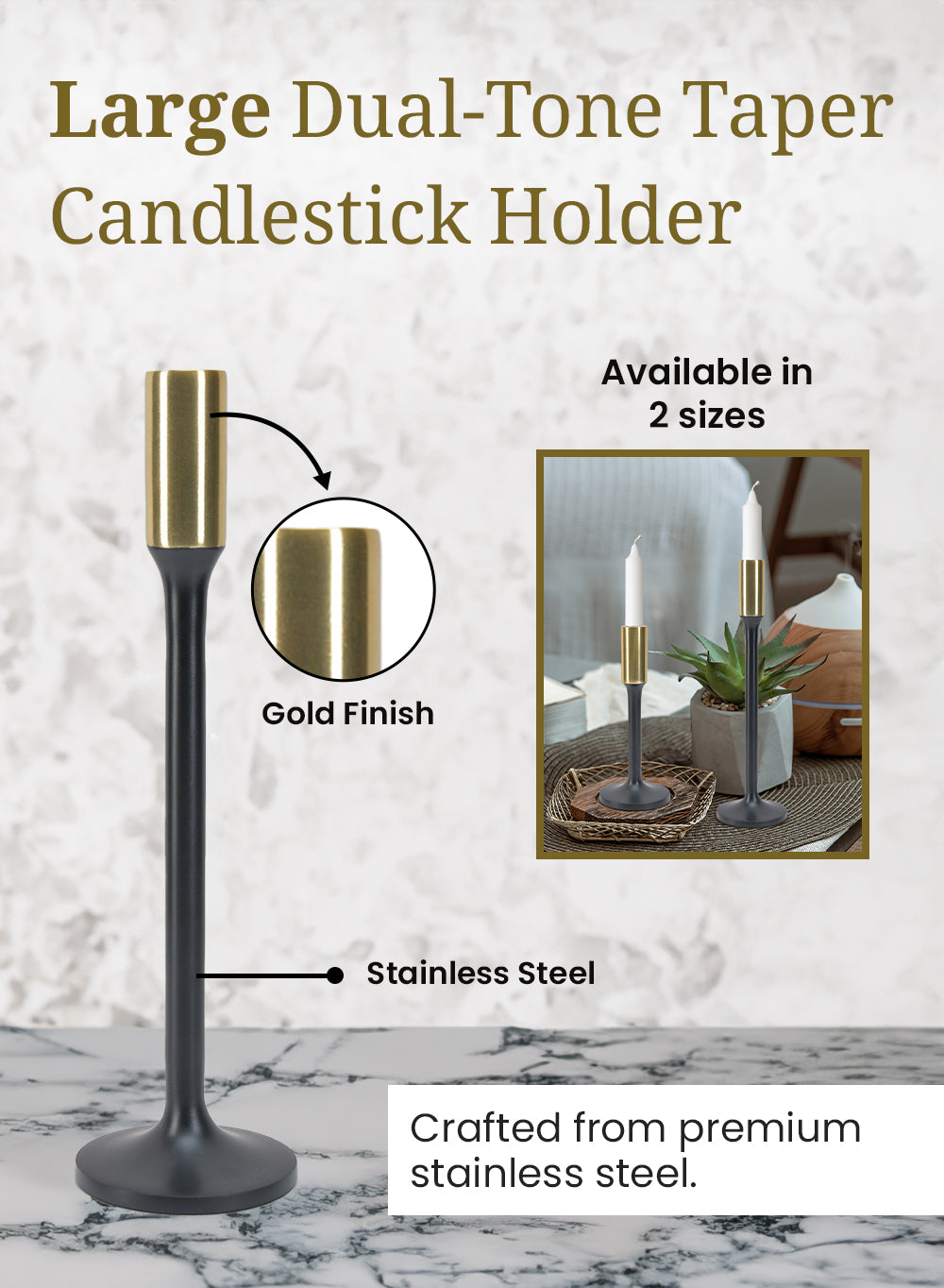 Dual-Tone Taper Candlestick Holders, in 2 Sizes