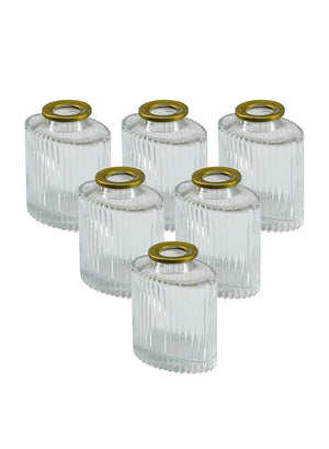 Clear Ribbed Glass Oval Bud Vases with Gold Rim, Available in 2 Sets