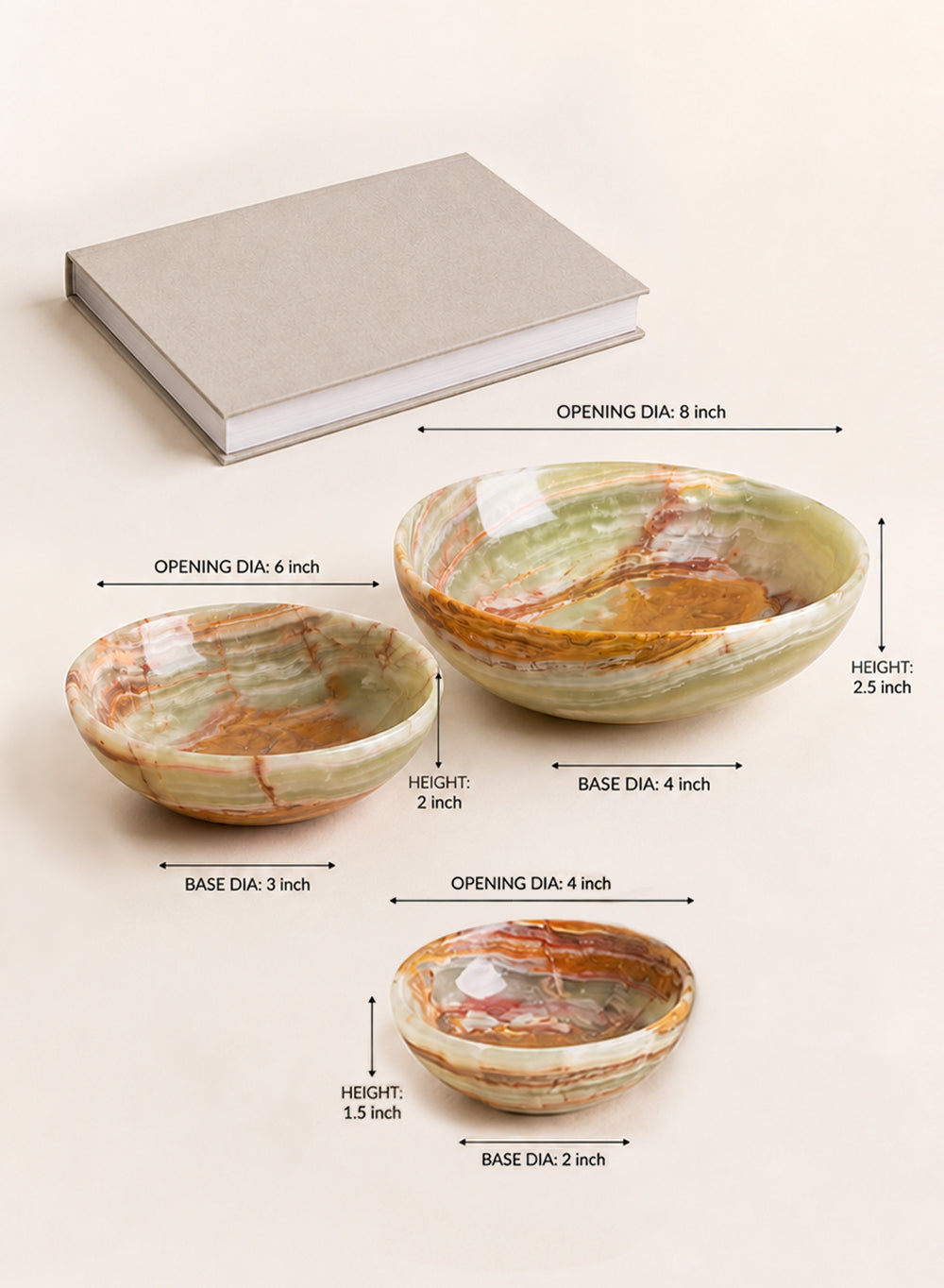 Natural Onyx Bowl, In 3 Sizes and Multiple Packs