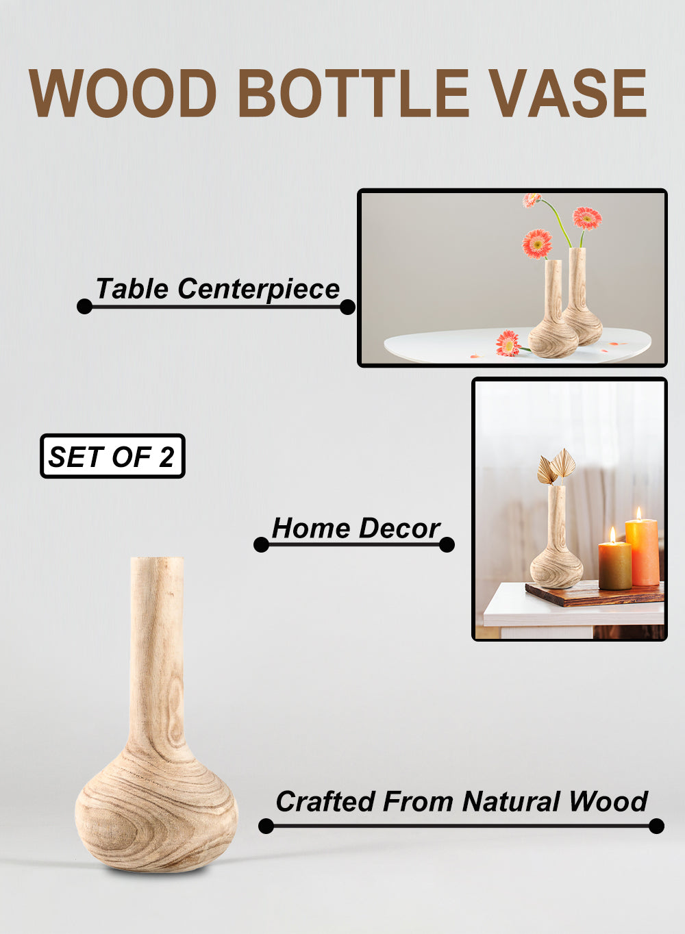 Paulownia Wood Bottle Vase, in 2 Sizes