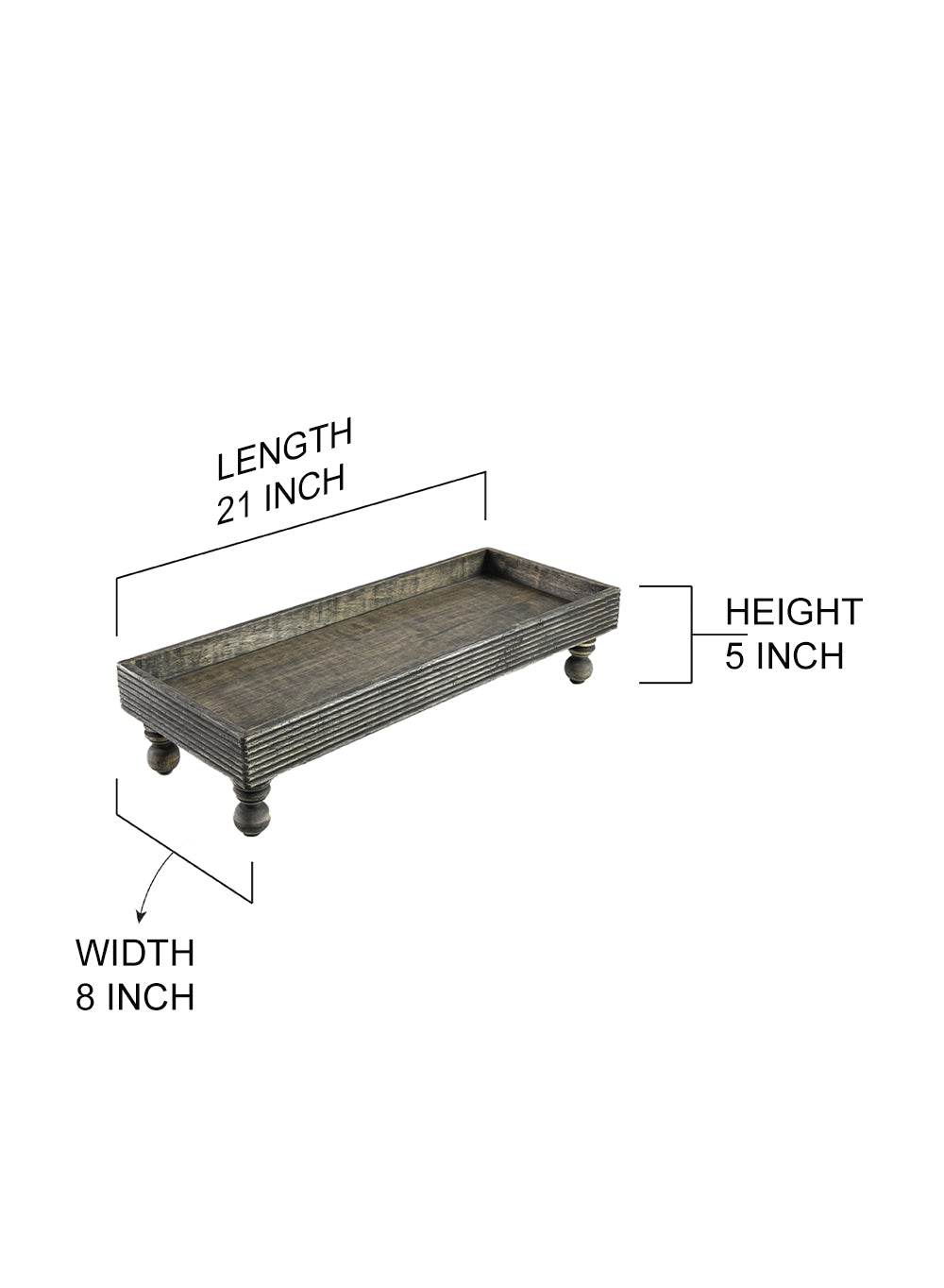 21" Rustic Dark Wood Tray with Legs