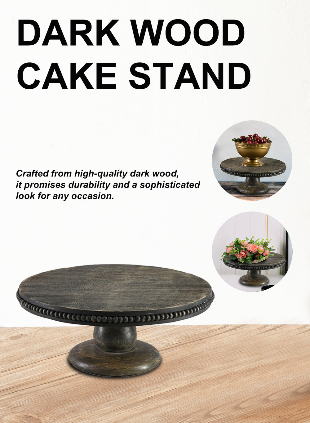 12" Dark Wood Cake Stand