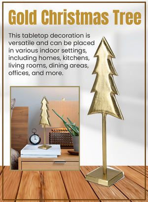 Serene Spaces Living Gold Christmas Tree Tabletop Decoration, Festive 22 Inch Metal Christmas Tree Holiday Decor
