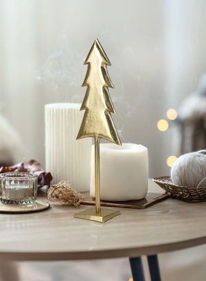Serene Spaces Living Gold Christmas Tree Tabletop Decoration, Festive 22 Inch Metal Christmas Tree Holiday Decor