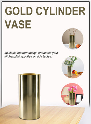 Gold Cylinder Vase, 4" & 10" Tall