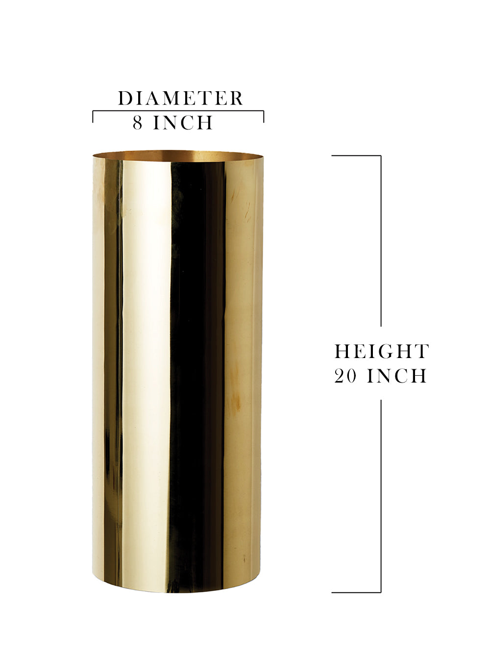 Polished Gold Stainless Steel Vase - 8" Diameter & 20" Tall