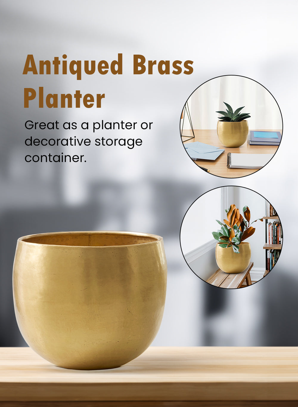 Antiqued Hammered Brass Planters