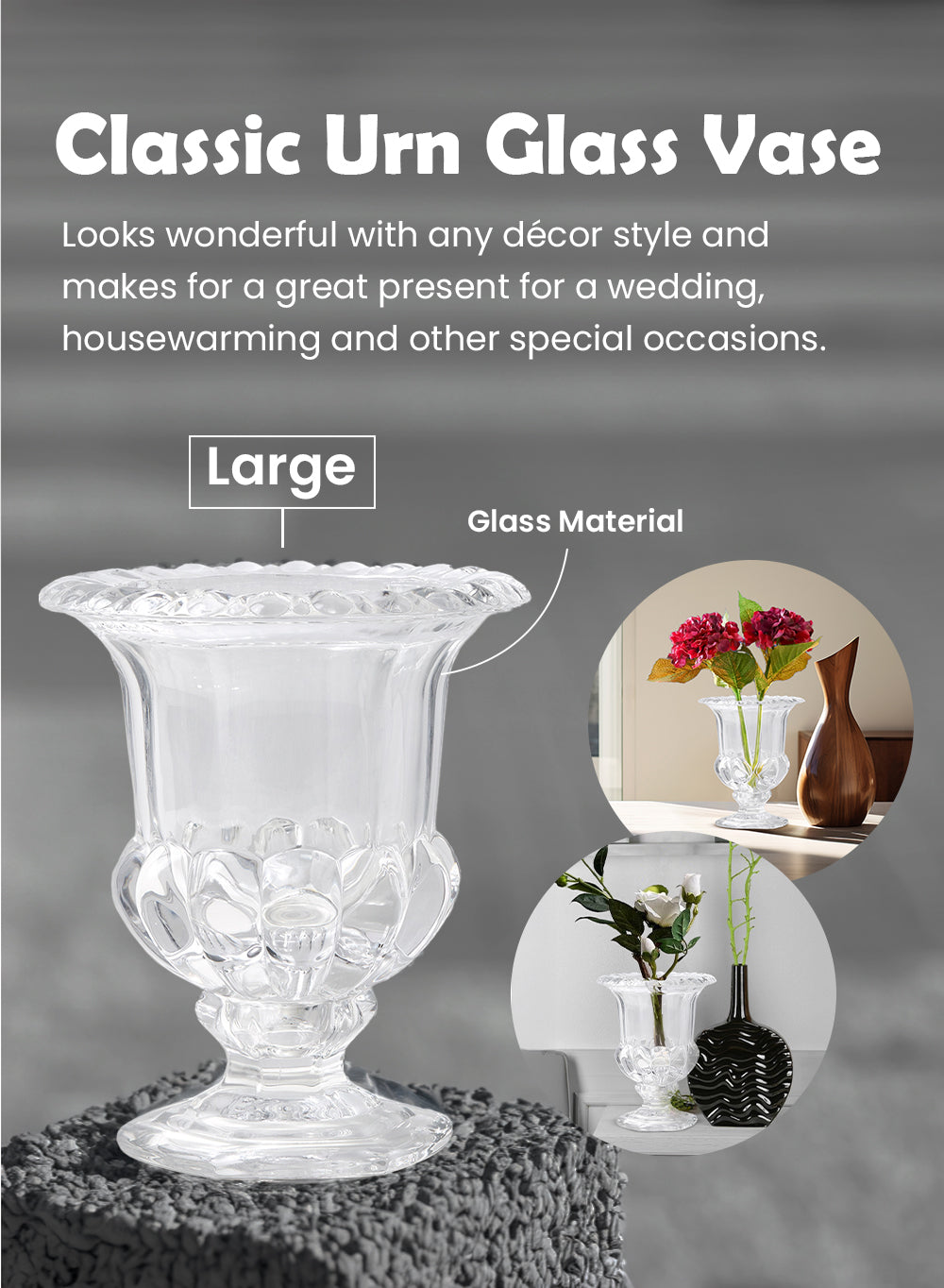 Victoria Glass Urn Vase, in 2 Sizes