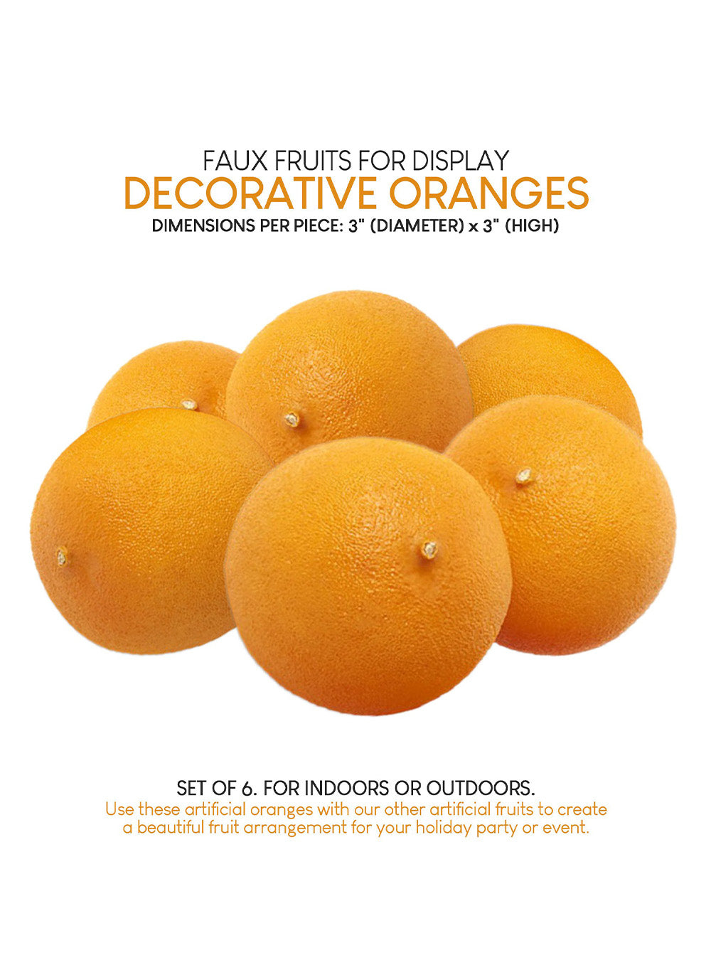 Serene Spaces Living Set of 6 Decorative Oranges, Measures 3" Dia & 3" H