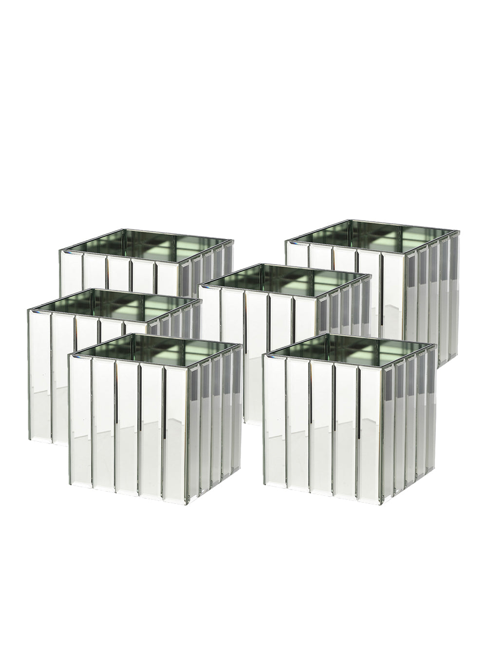 Serene Spaces Living Gatsby Mirror Strip Cube Vase – Art Deco Inspired Glass Vase with Mirror Finish, Available in 2 sizes