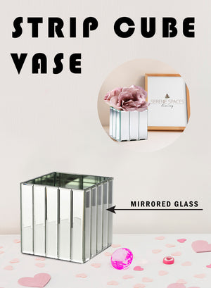 Serene Spaces Living Large Gatsby Mirror Strip Cube Vase, Set of 6 – Art Deco Inspired Glass Vase with Mirror Finish, Measures 5.75” Cube