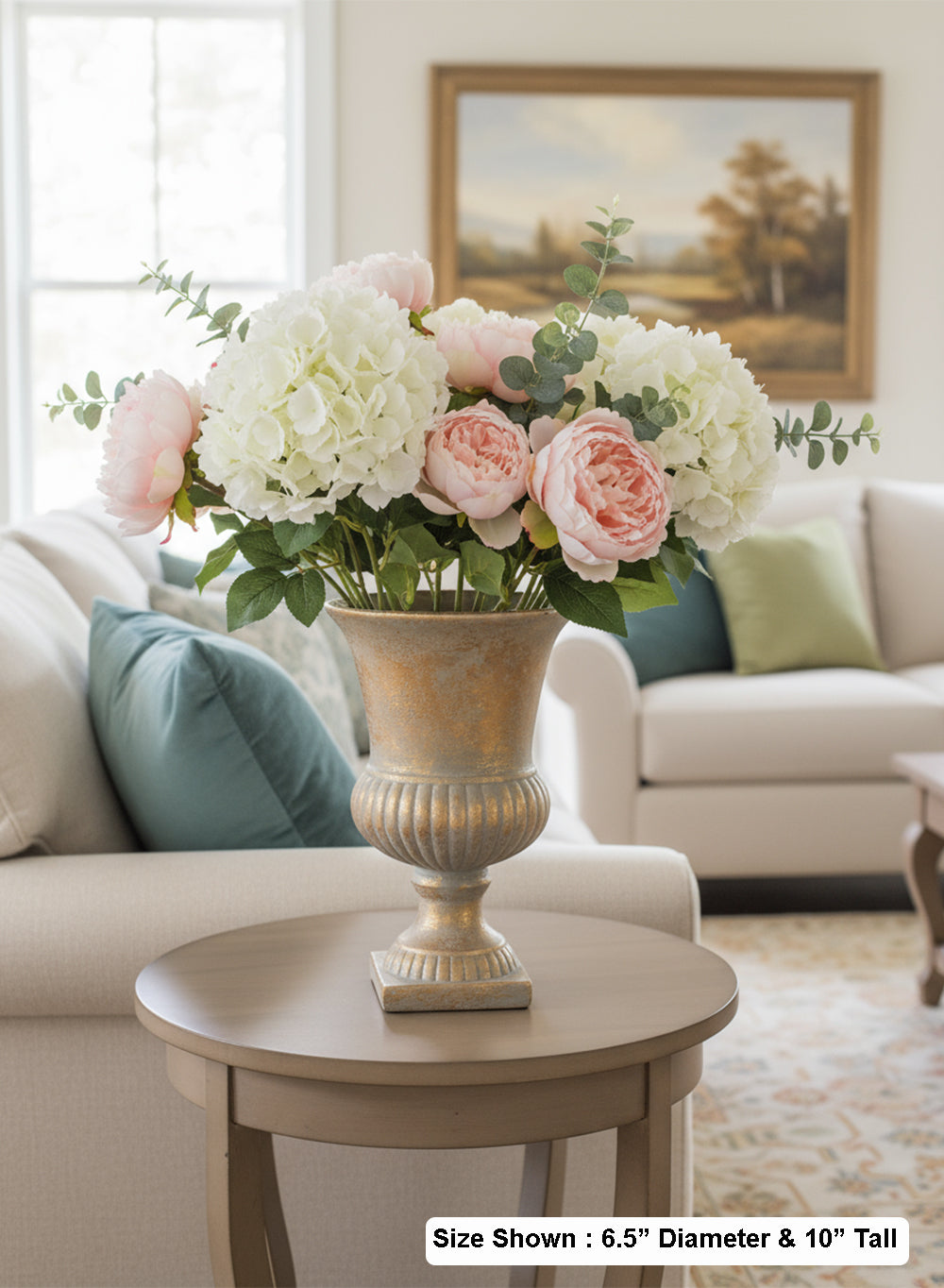 Antique Gold Ribbed Cement Urn Vase, Available in 2 Sizes