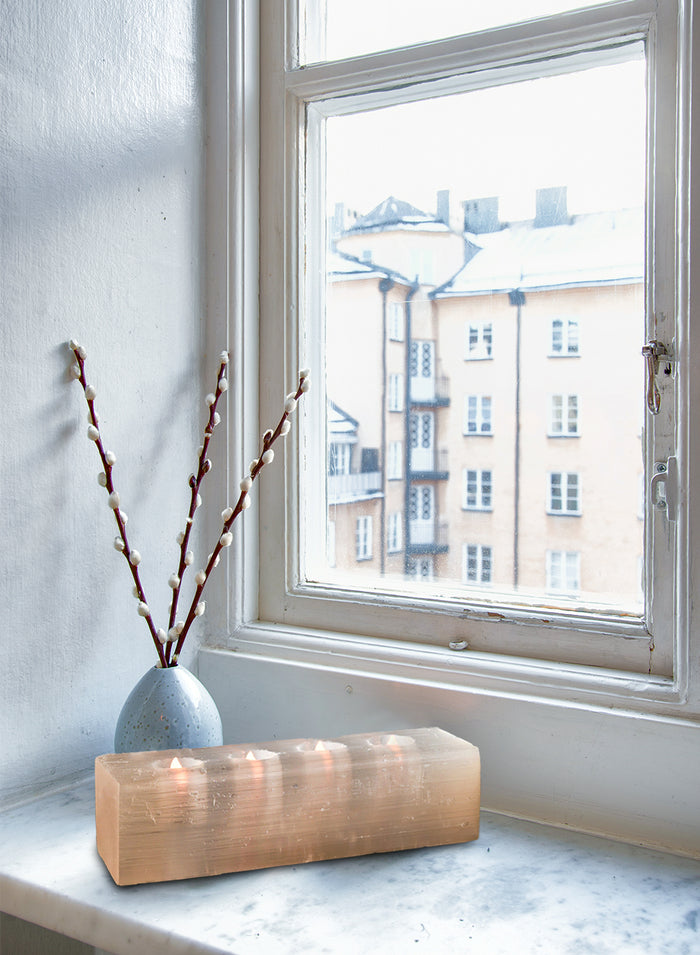 Selenite Tealight Candle Holder Log