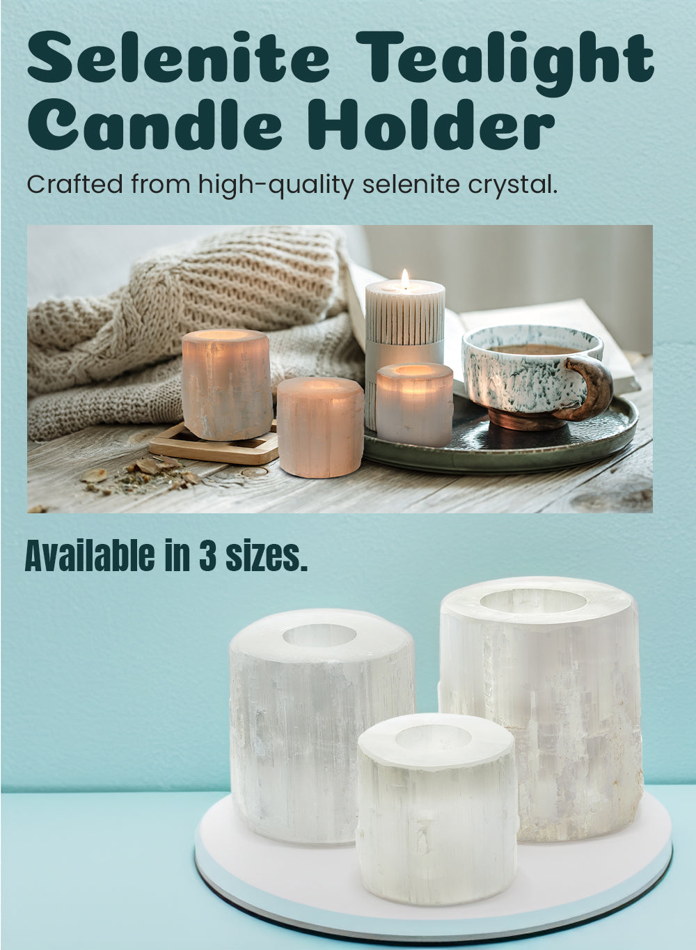 Selenite Tealight Candle Holder, In 3 Sizes