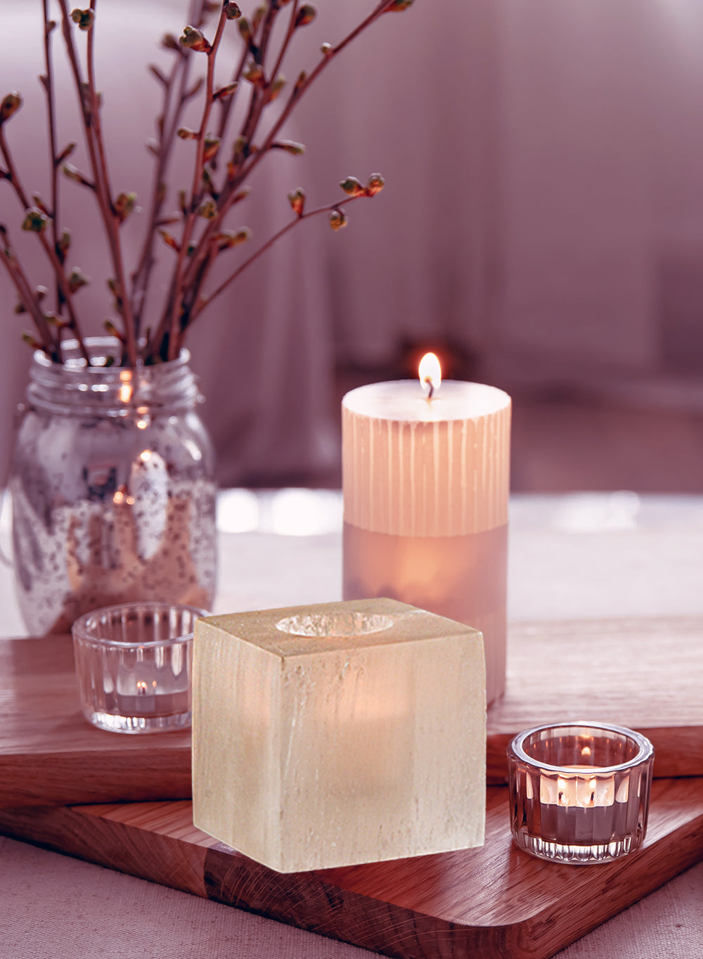 3" Selenite Crystal Cubic Candle Holder