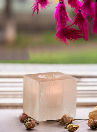 3" Selenite Crystal Cubic Candle Holder