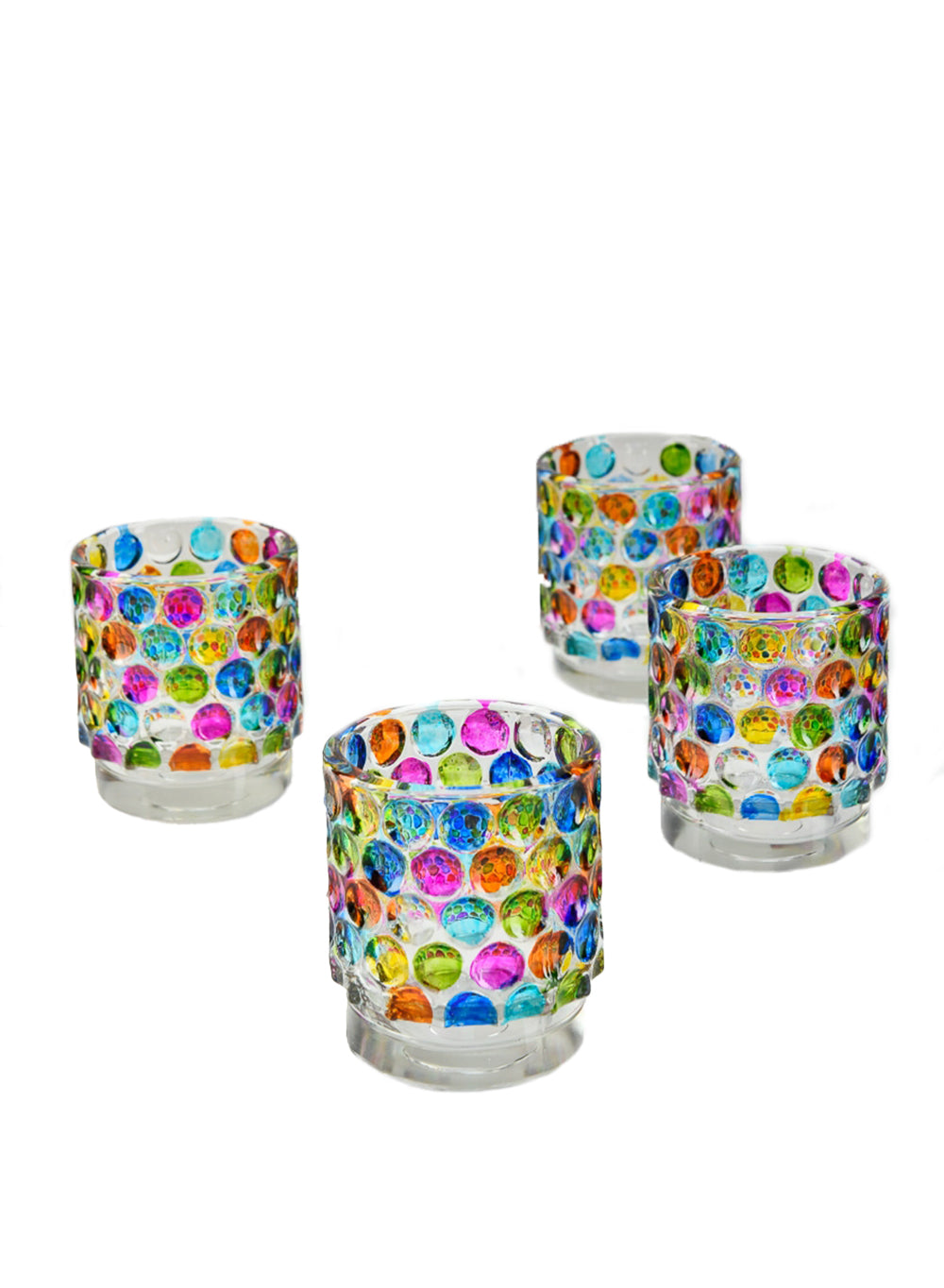 3" Vibrant Polka-Dot Glass Candle Holder