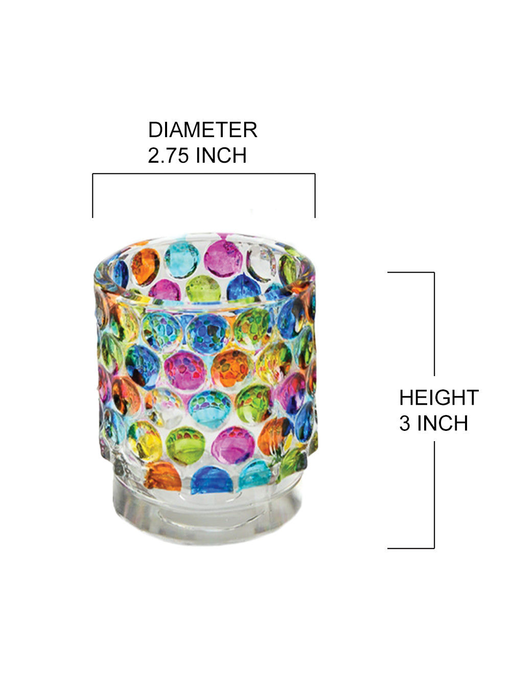 3" Vibrant Polka-Dot Glass Candle Holder