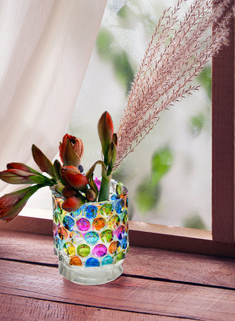 3" Vibrant Polka-Dot Glass Candle Holder