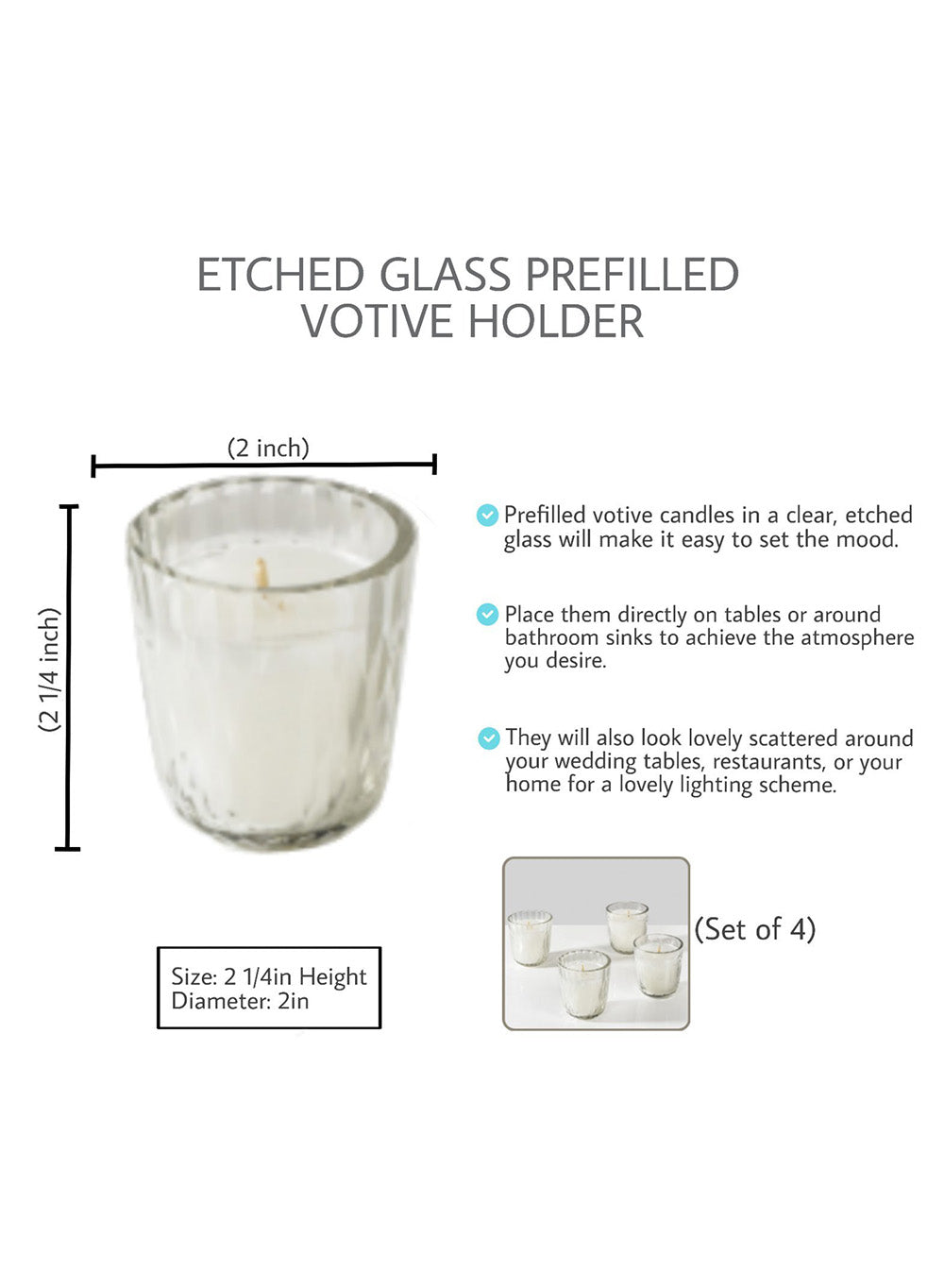 Etched Glass Prefilled Votive Holder, Set of 4