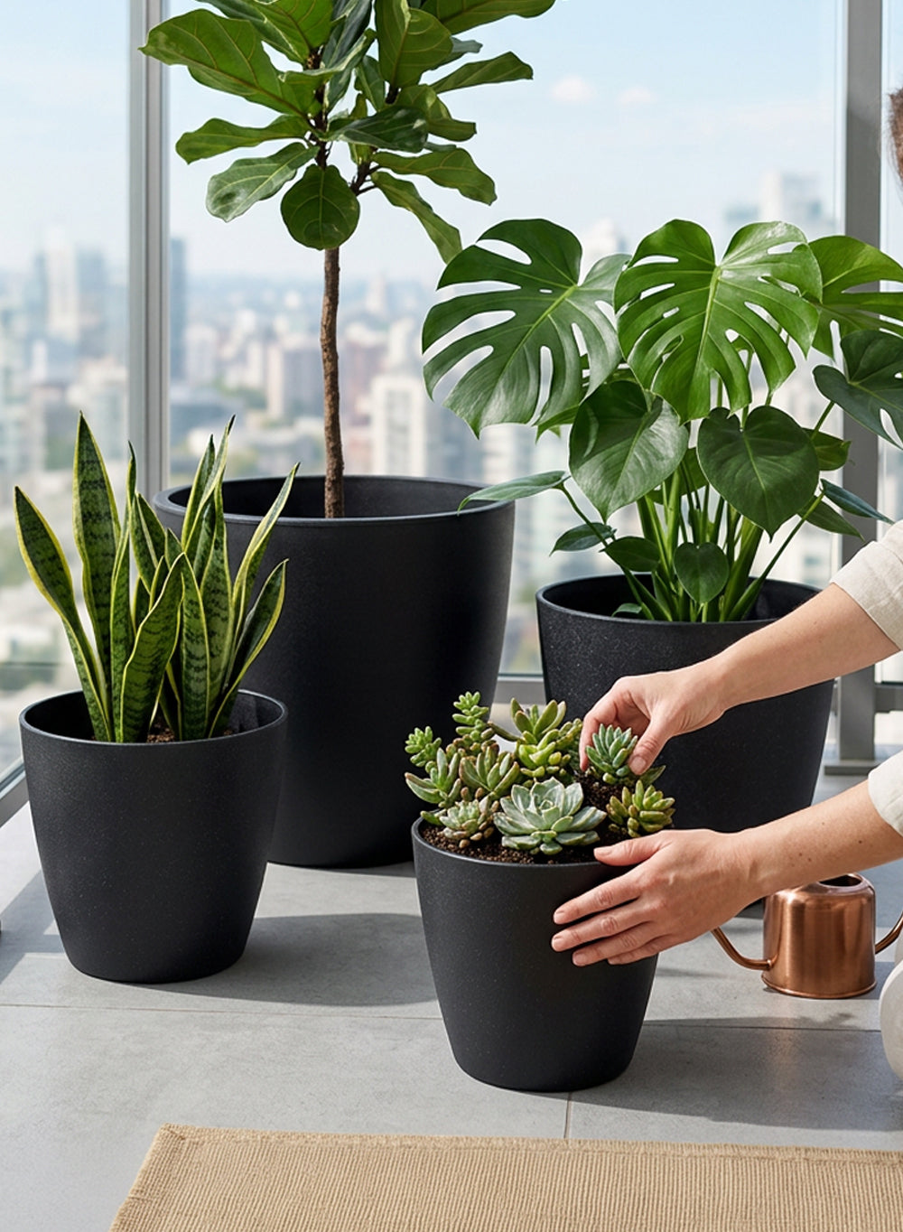 Bundle: Ebon Tapered PVC Planter Pot (Pack of 4)