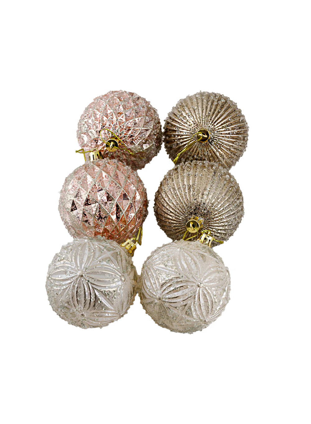 3" Pink, Gold & White Ornament Balls, Pack of 6