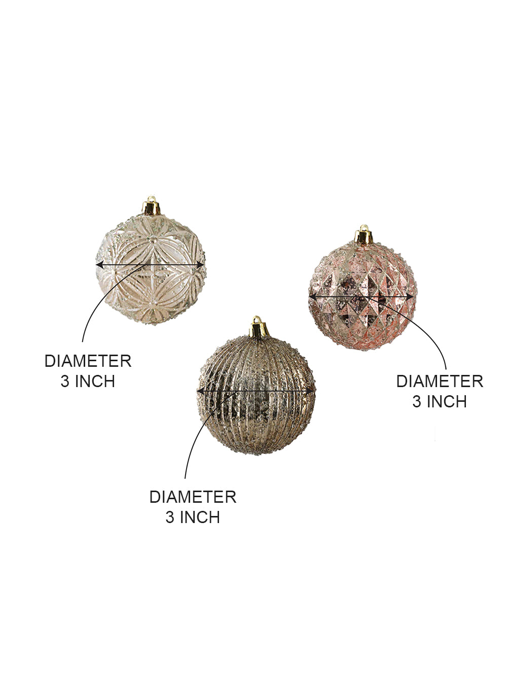 3" Pink, Gold & White Ornament Balls, Pack of 6