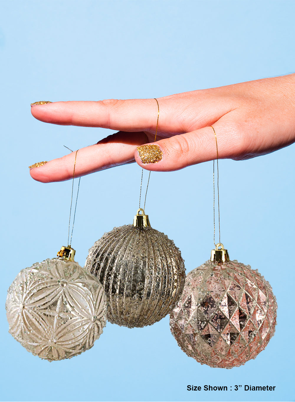 3" Pink, Gold & White Ornament Balls, Pack of 6