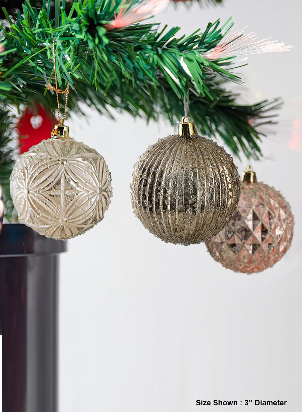 3" Pink, Gold & White Ornament Balls, Pack of 6