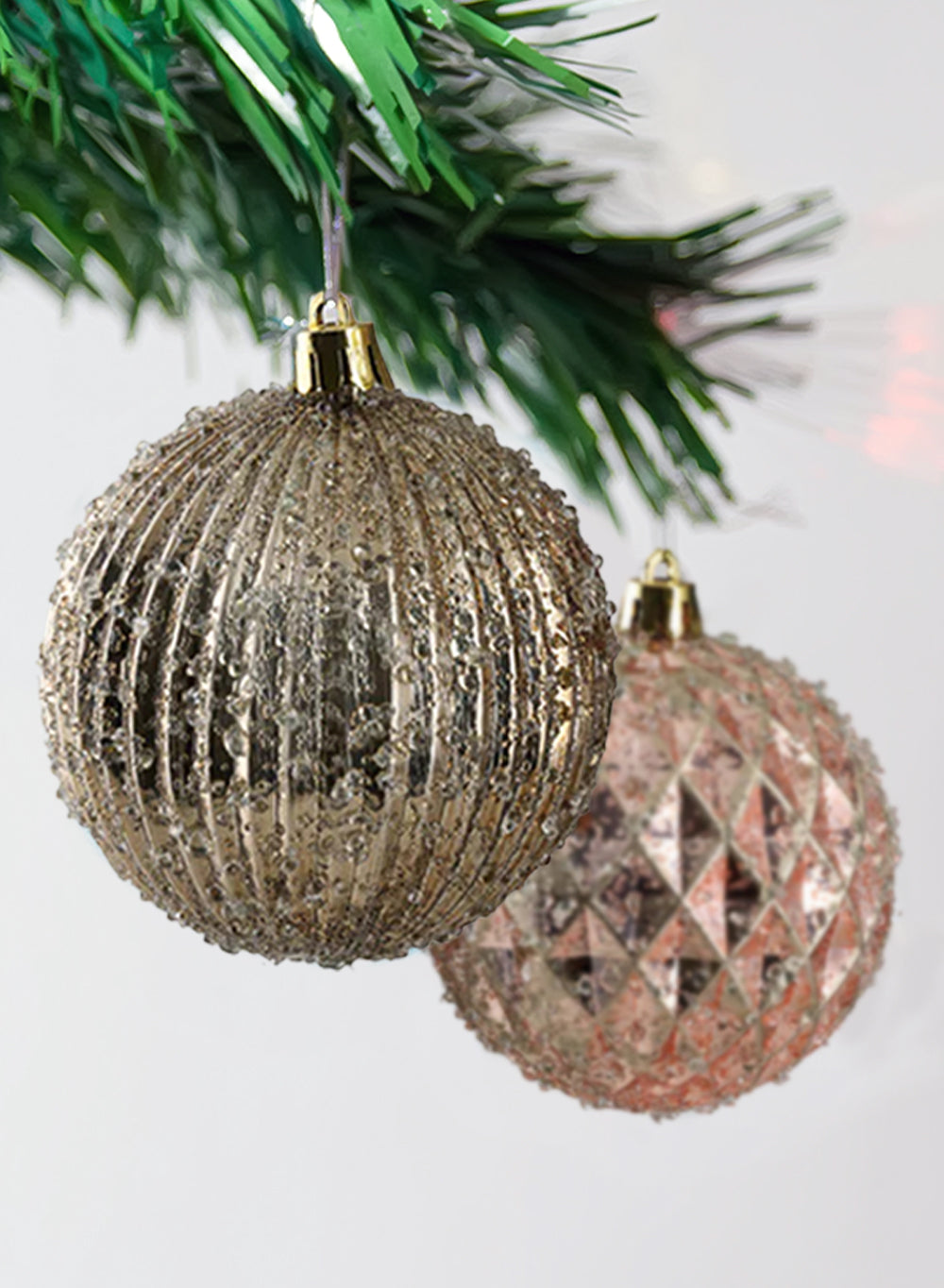 3" Pink, Gold & White Ornament Balls, Pack of 6