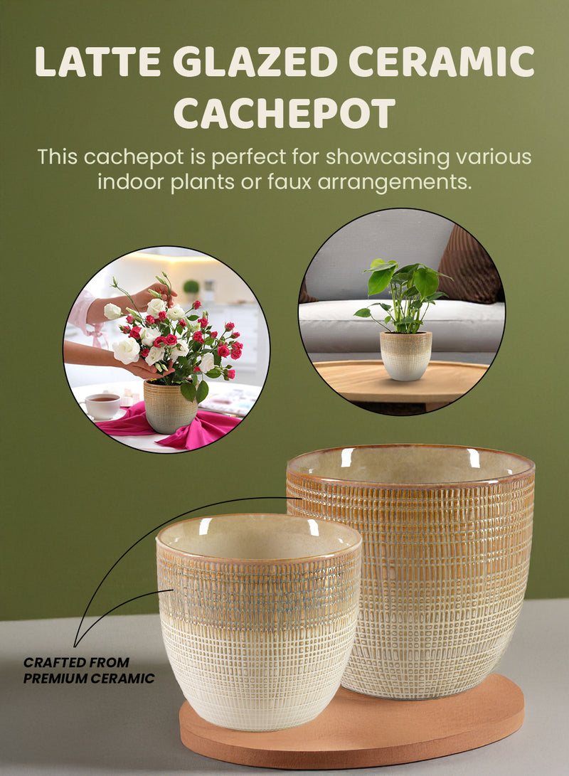 Latte Glazed Ceramic Cachepot | Cachepot | Serene Spaces Living