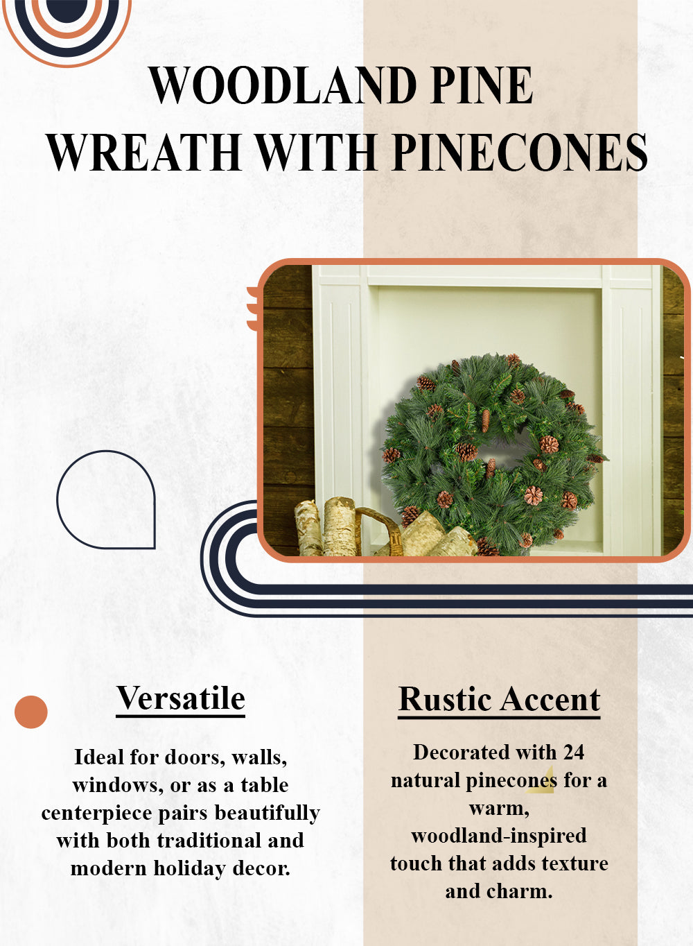 32" Woodland Pine Wreath with Natural Pinecones