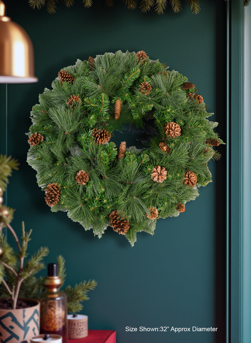 32" Woodland Pine Wreath with Natural Pinecones