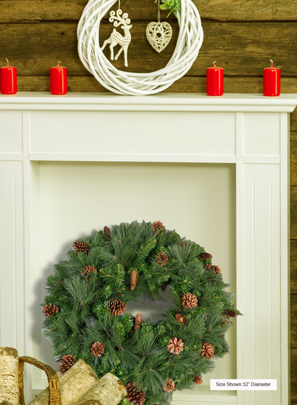32" Woodland Pine Wreath with Natural Pinecones