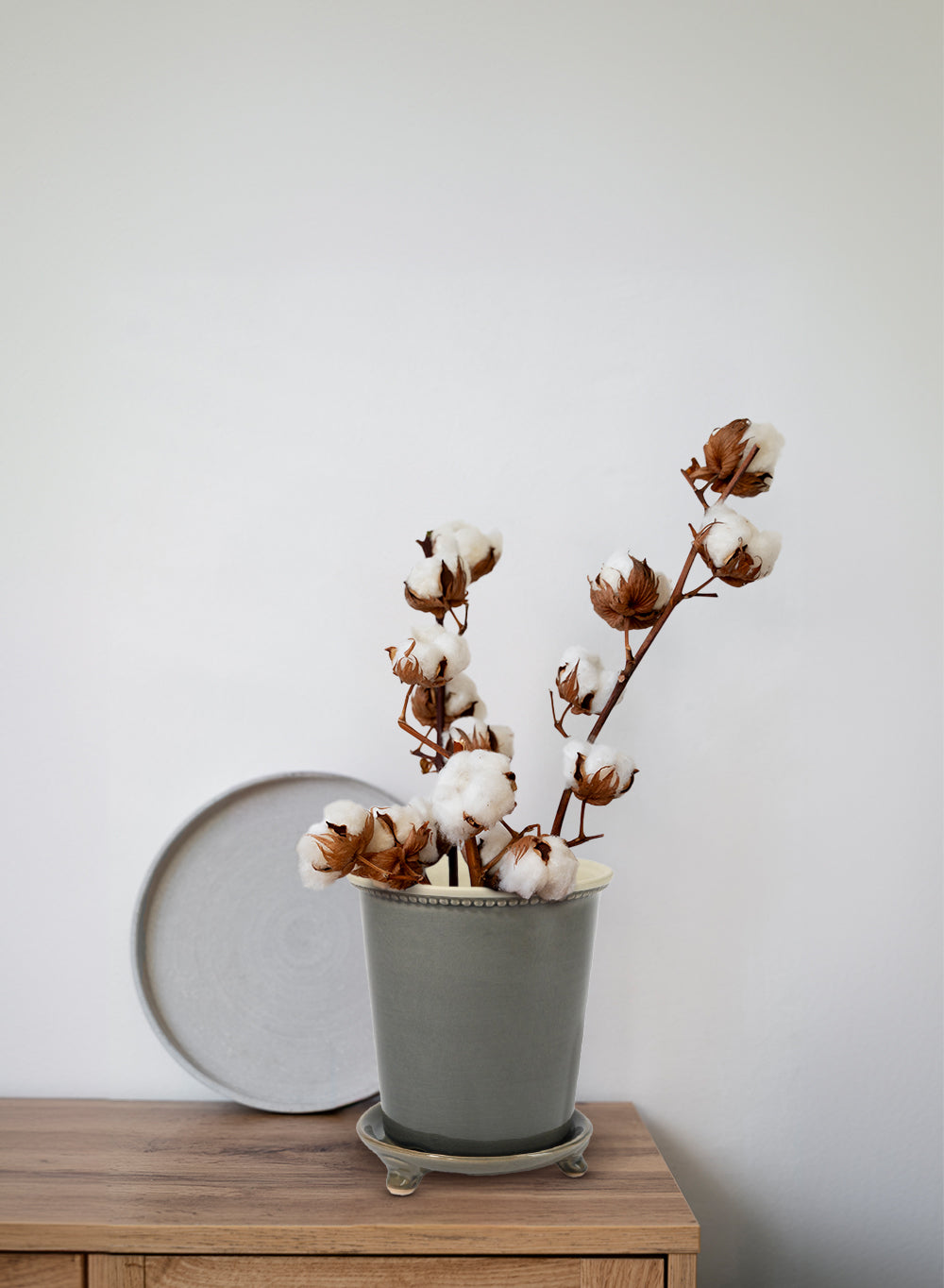 Grey Ceramic Pot and Saucer