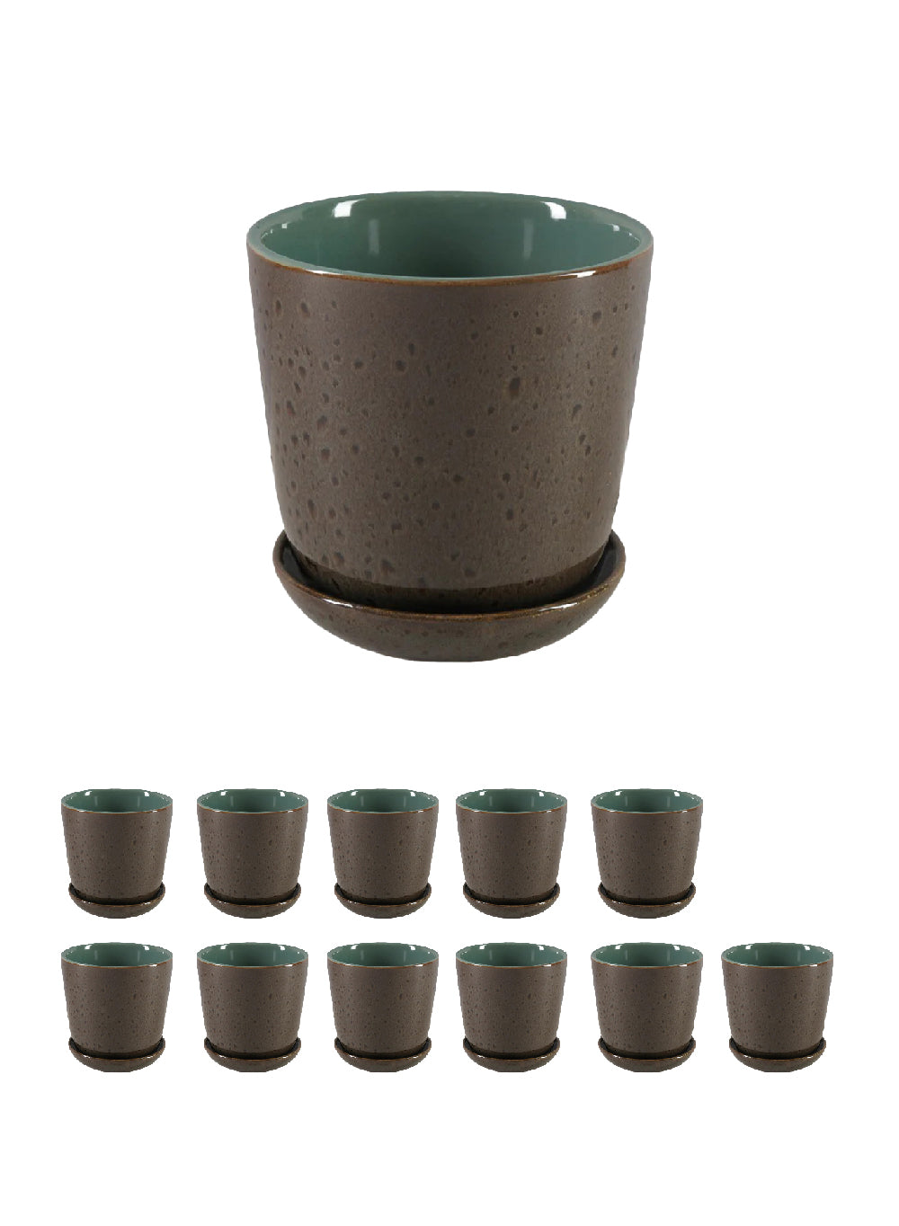 Speckled Green Ceramic Planter with Saucer, In 2 Sizes