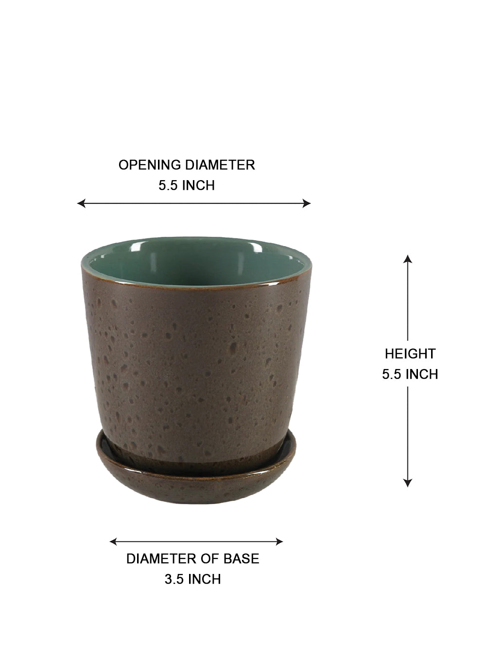 Speckled Green Ceramic Planter with Saucer, In 2 Sizes
