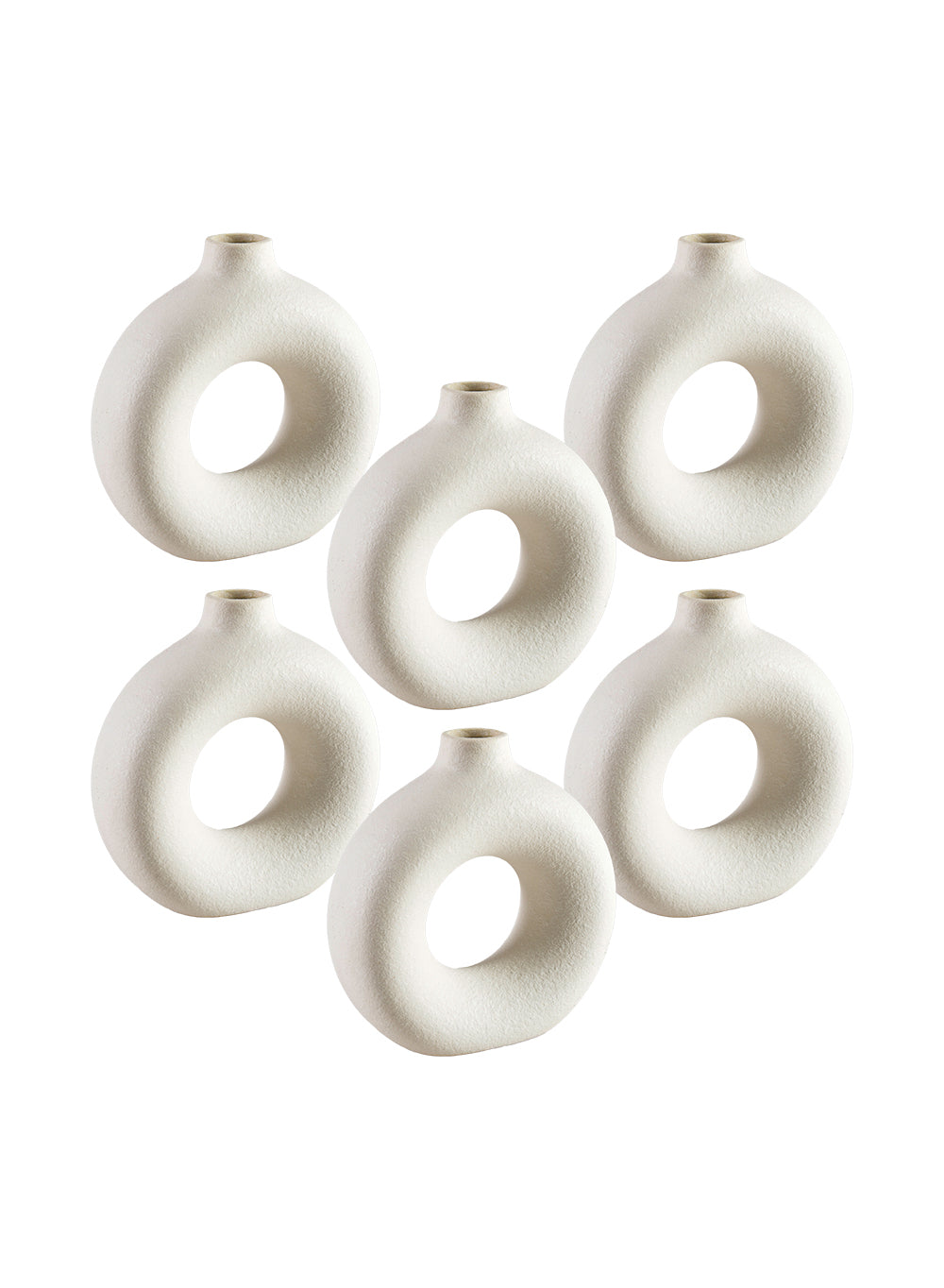 Sand White Ring Ceramic Vase – Hollow Design for Fresh & Dried Arrangements, 2 Sizes