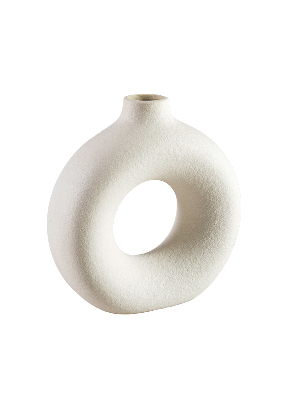 Sand White Ring Ceramic Vase – Hollow Design for Fresh & Dried Arrangements, 2 Sizes