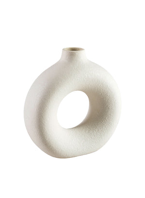 Sand White Ring Ceramic Vase – Hollow Design for Fresh & Dried Arrangements, 2 Sizes