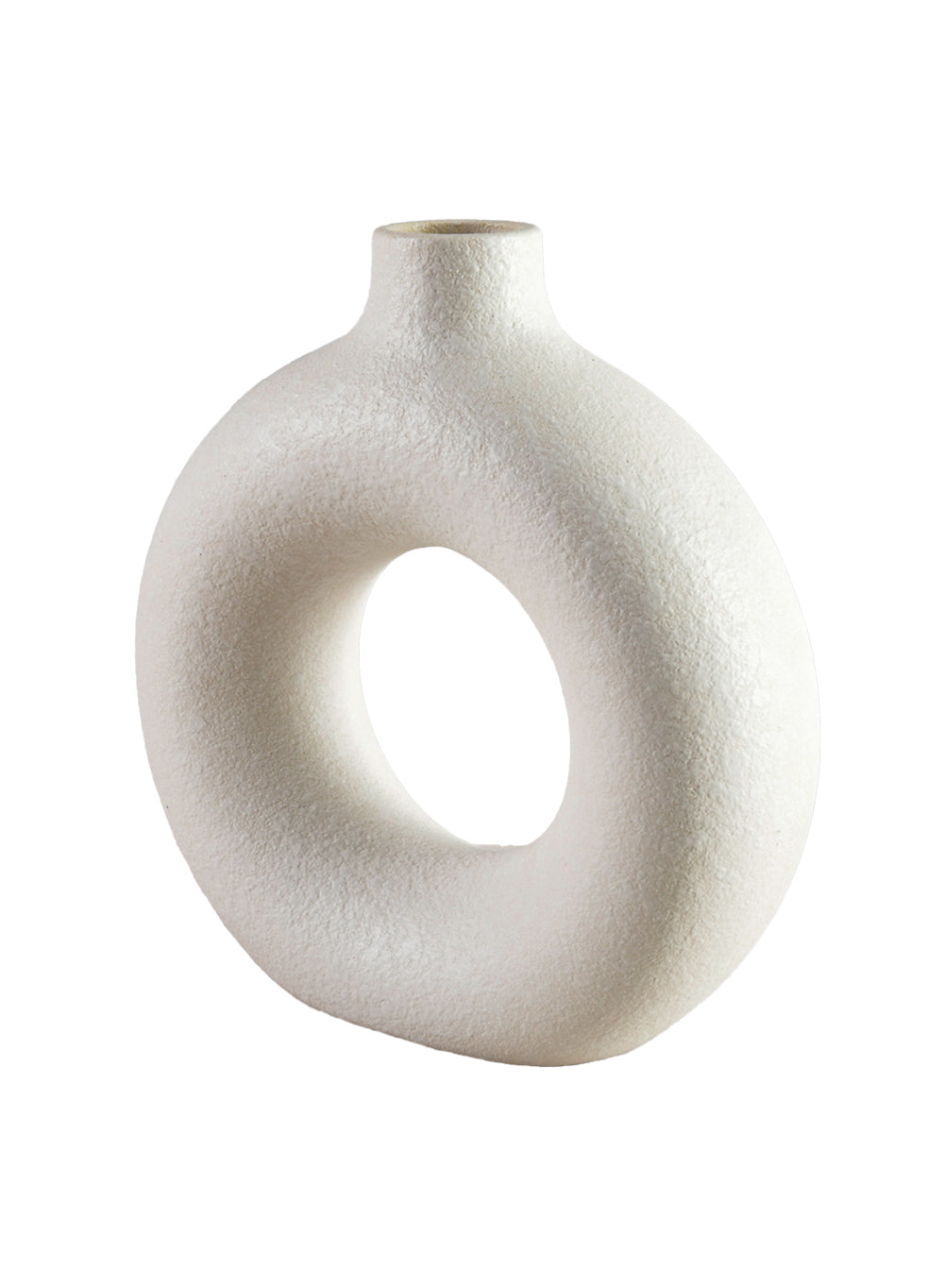 Sand White Ring Ceramic Vase – Hollow Design for Fresh & Dried Arrangements, 2 Sizes