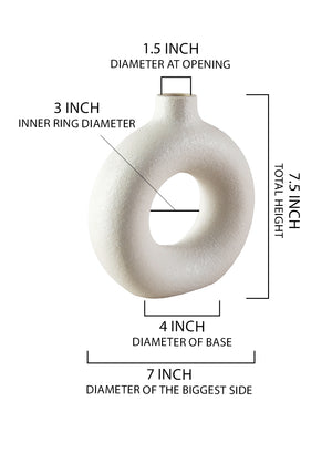 Sand White Ring Ceramic Vase – Hollow Design for Fresh & Dried Arrangements, 2 Sizes