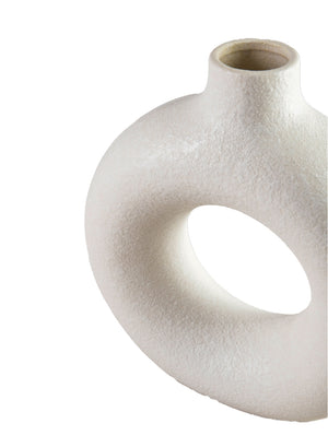 Sand White Ring Ceramic Vase – Hollow Design for Fresh & Dried Arrangements, 2 Sizes