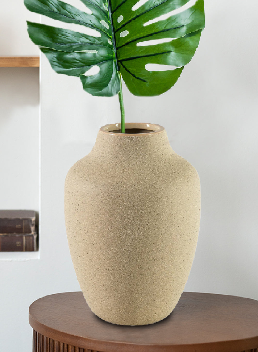 10" Sand Beige Ceramic Urn Vase