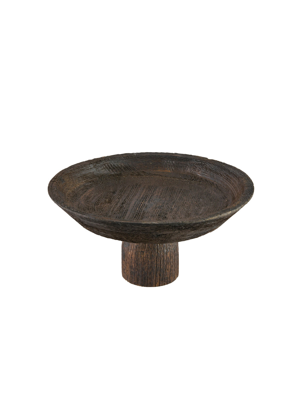 11.5" Hand-Carved Dark Wood Pedestal Bowl