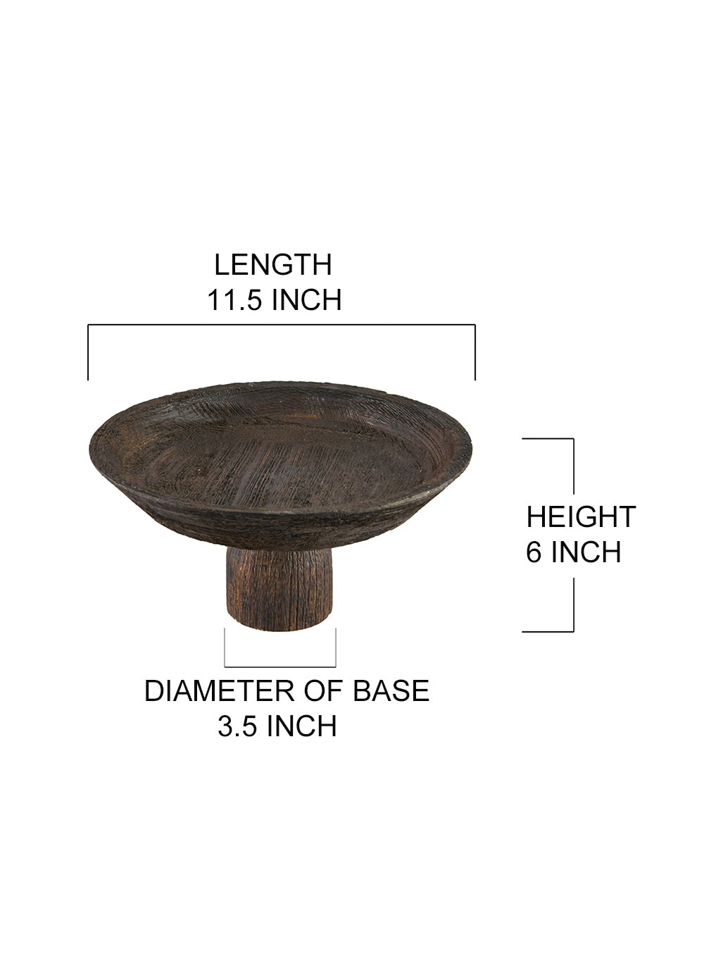 11.5" Hand-Carved Dark Wood Pedestal Bowl