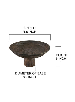 11.5" Hand-Carved Dark Wood Pedestal Bowl