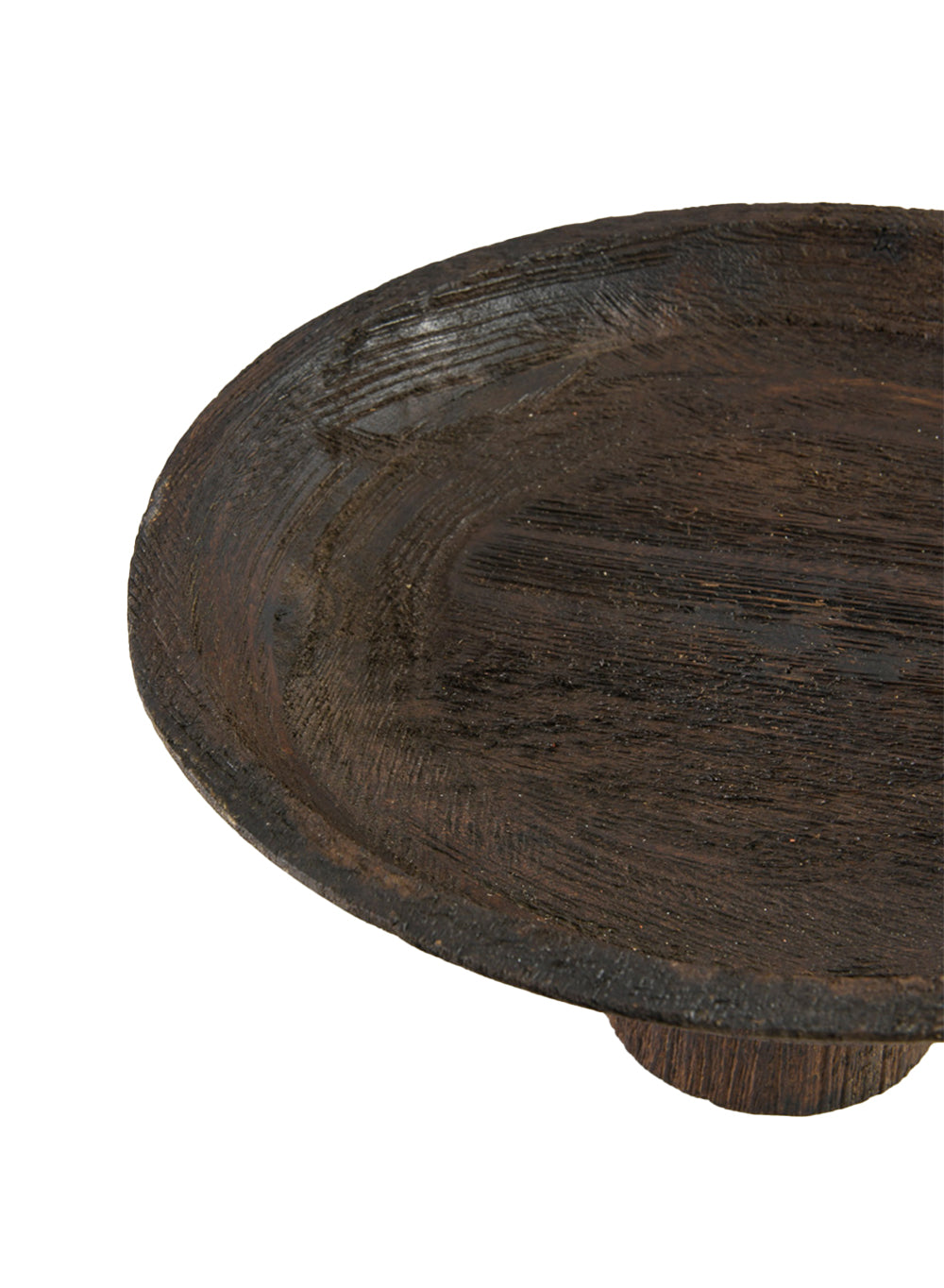 11.5" Hand-Carved Dark Wood Pedestal Bowl