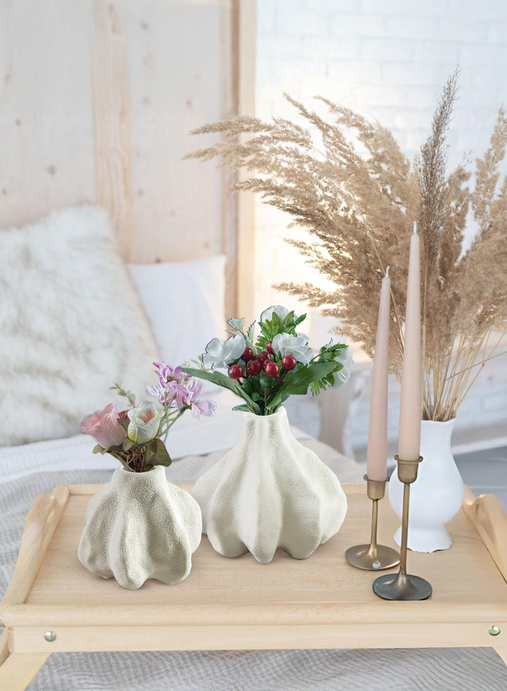 Textured Ceramic Vase – Coastal-Inspired Flower Holder, Elegant Home Decor Centerpiece