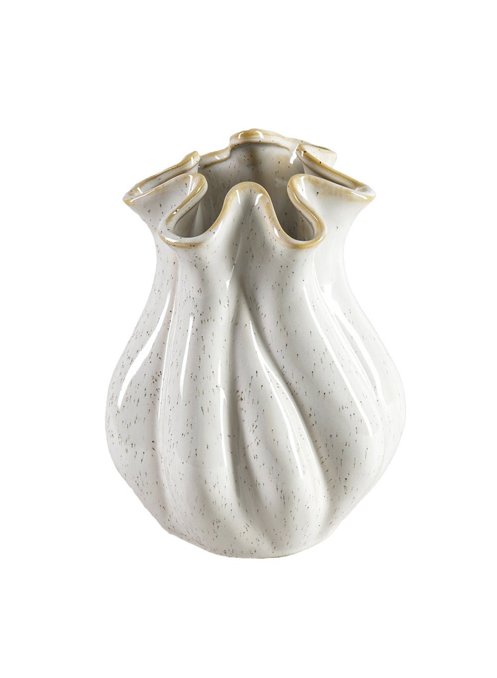 8.5" White Glazed Ceramic Vase – Organic Shaped Flower Holder, Elegant Decor